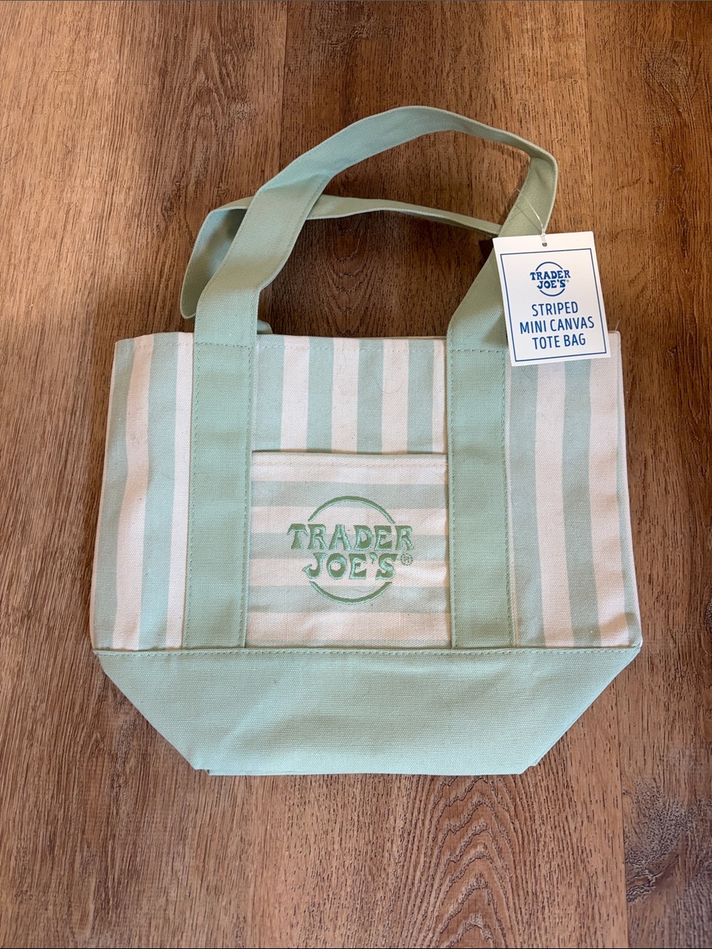 Trader Joe's Mint Stripe Mini Canvas Tote Bag